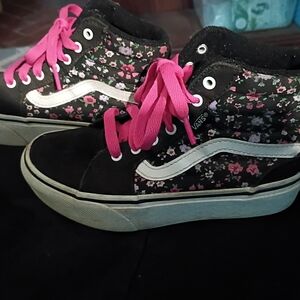Vans Floral High-Top Sneakers with Pink Laces